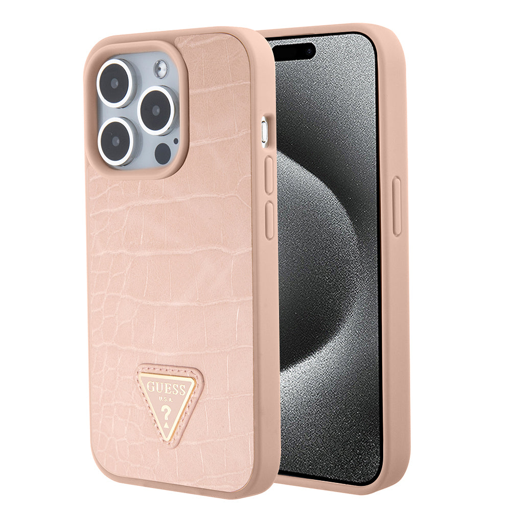 Guess - Croco Triangle Metal Logo (GUHCP15LPCRTHCP) - iPhone 15 Pro - Pink