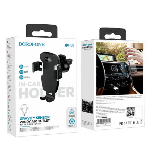 BOROFONE CAR HOLDER BH55 FENIX GRAVITY, AIR VENT MOUNT BLACK-SILVER