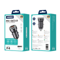 JELLICO car charger F4 PD 20W 1xUSB-C + 1xUSB QC3.0 + cable USB-C Black