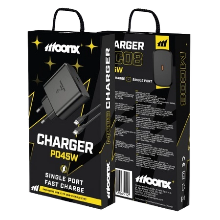 MOONX wall charger MC08 PD 45W 1xUSB-C + cable USB-C - USB-C Black