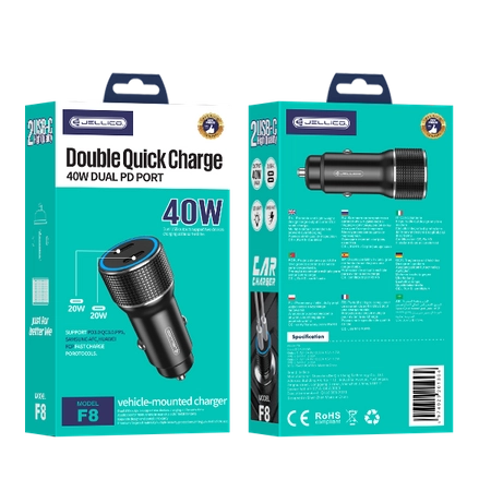 JELLICO car charger F8 PD 40W 2xUSB-C Black