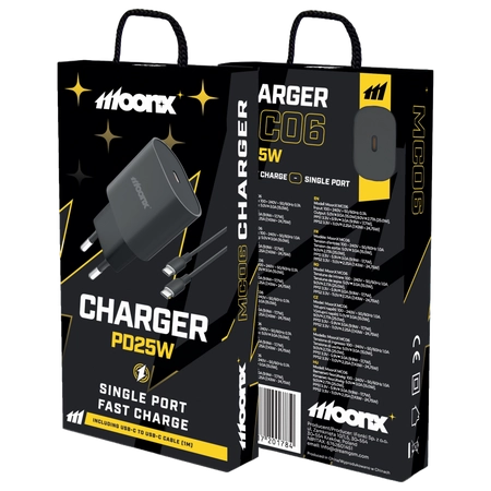 MOONX wall charger MC06 PD 25W 1xUSB-C + cable USB-C - USB-C Black