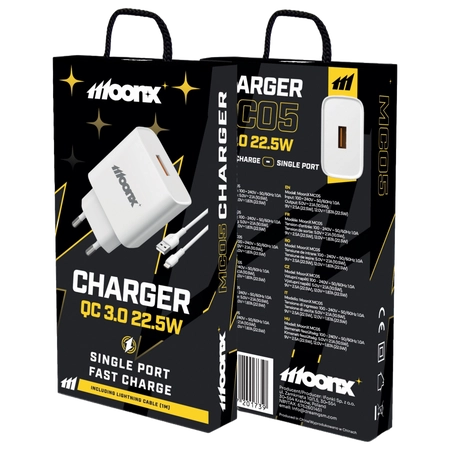 MOONX wall charger MC05 22,5W 1xUSB QC3.0 + cable Lightning White