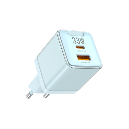 JELLICO wall charger EU55 GaN PD 33W 1xUSB-C + 1xUSB QC3.0 Blue