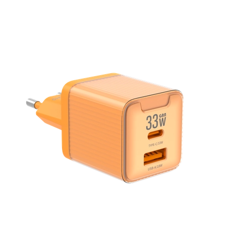 JELLICO wall charger EU55 GaN PD 33W 1xUSB-C + 1xUSB QC3.0 Orange