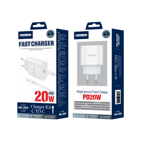 JELLICO wall charger AK200 PD 20W 1xUSB-C + cable USB-C - USB-C White