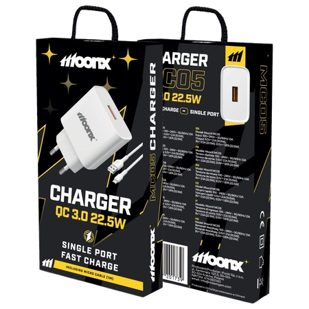 MOONX wall charger MC05 22,5W 1xUSB QC3.0 + cable Micro USB White