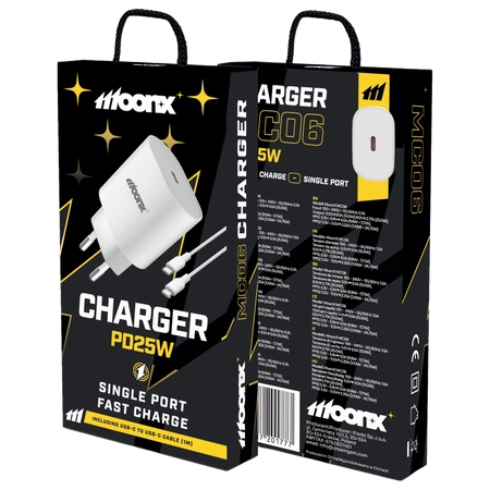 MOONX wall charger MC06 PD 25W 1xUSB-C + cable USB-C - USB-C White