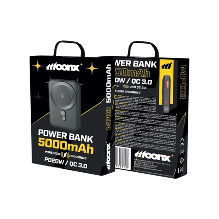 MOONX magnetic power bank MP03 PD 20W 1xUSB-C + 1xUSB QC3.0 22.5W 5000mAh black