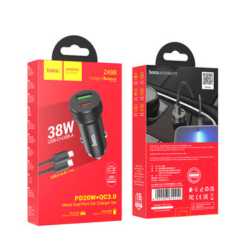 HOCO car charger Z49B PD 20W 1xUSB-C + 1xUSB + cable USB-C - Lightning Black