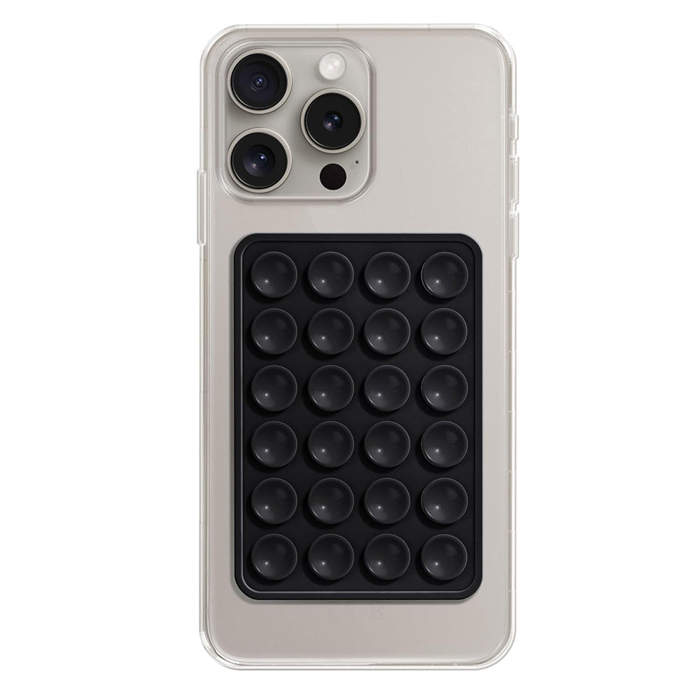 Phone Holder - Suction Pad for Selfies, Silicone, Rectangular Shape - Black