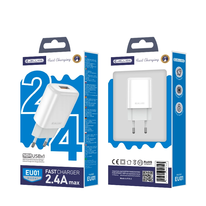 JELLICO wall charger EU01 2.4A 12W 1xUSB White