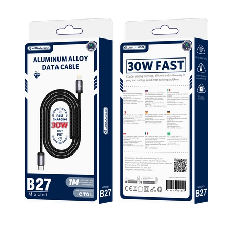 JELLICO cable B27 USB-C - Lightning PD 30W 1M Black