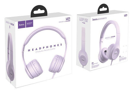 HOCO Headphones W21 JACK 3.5MM with microphone 1.2M Purple