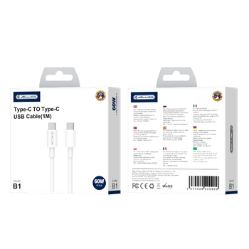 JELLICO cable B1 USB-C - USB-C PD 60W 1M White