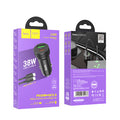 HOCO car charger Z49B PD 20W 1xUSB-C + 1xUSB + cable USB-C - USB-C Black