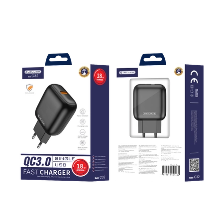 JELLICO wall charger C32 18W 1xUSB QC3.0 Black