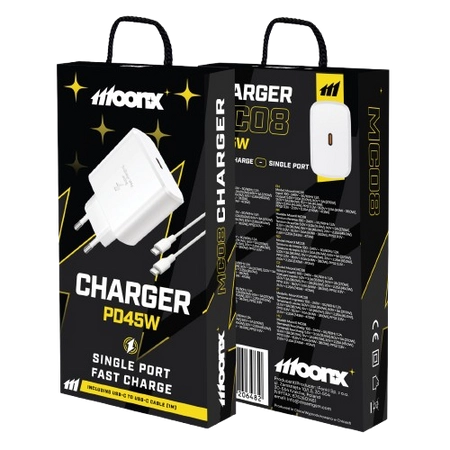 MOONX wall charger MC08 PD 45W 1xUSB-C + cable USB-C - USB-C White