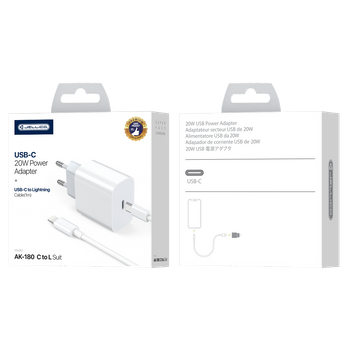JELLICO wall charger AK180 PD 20W 1xUSB-C + cable USB-C - Lightning White