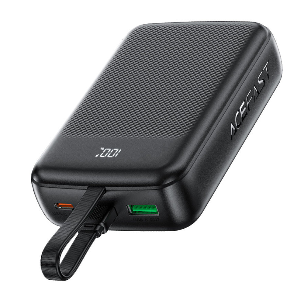 Acefast - Power Bank (M14-20000) - with Built-in Cable, Type-C, USB, 20000mAh, 38.5Wh, PD22.5W, LED Display - Black
