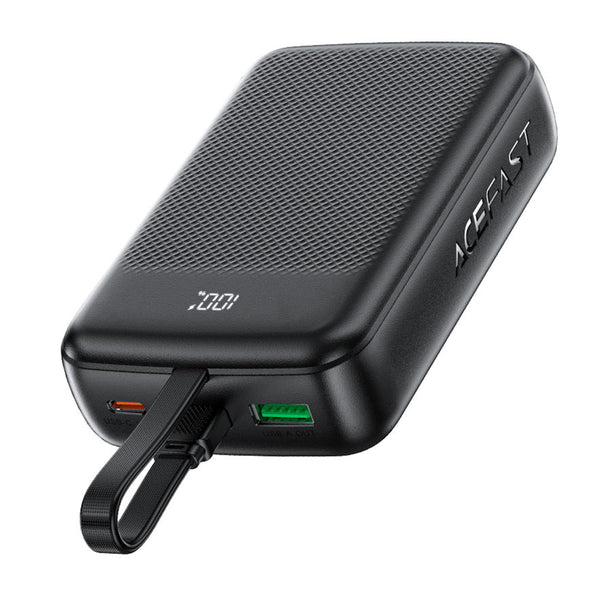Acefast - Power Bank (M14-20000) - with Built-in Cable, Type-C, USB, 20000mAh, 38.5Wh, PD22.5W, LED Display - Black