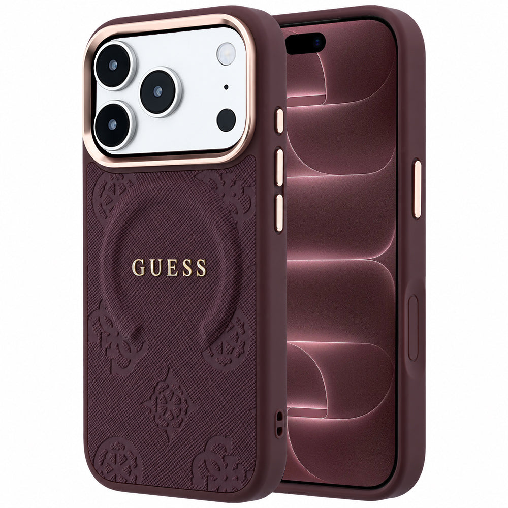 Guess - Saffiano Peony & Ring MagSafe (GUHMP18XPSAMSECU) - iPhone 18 Pro Max / iPhone 17 Pro Max - Burgundy