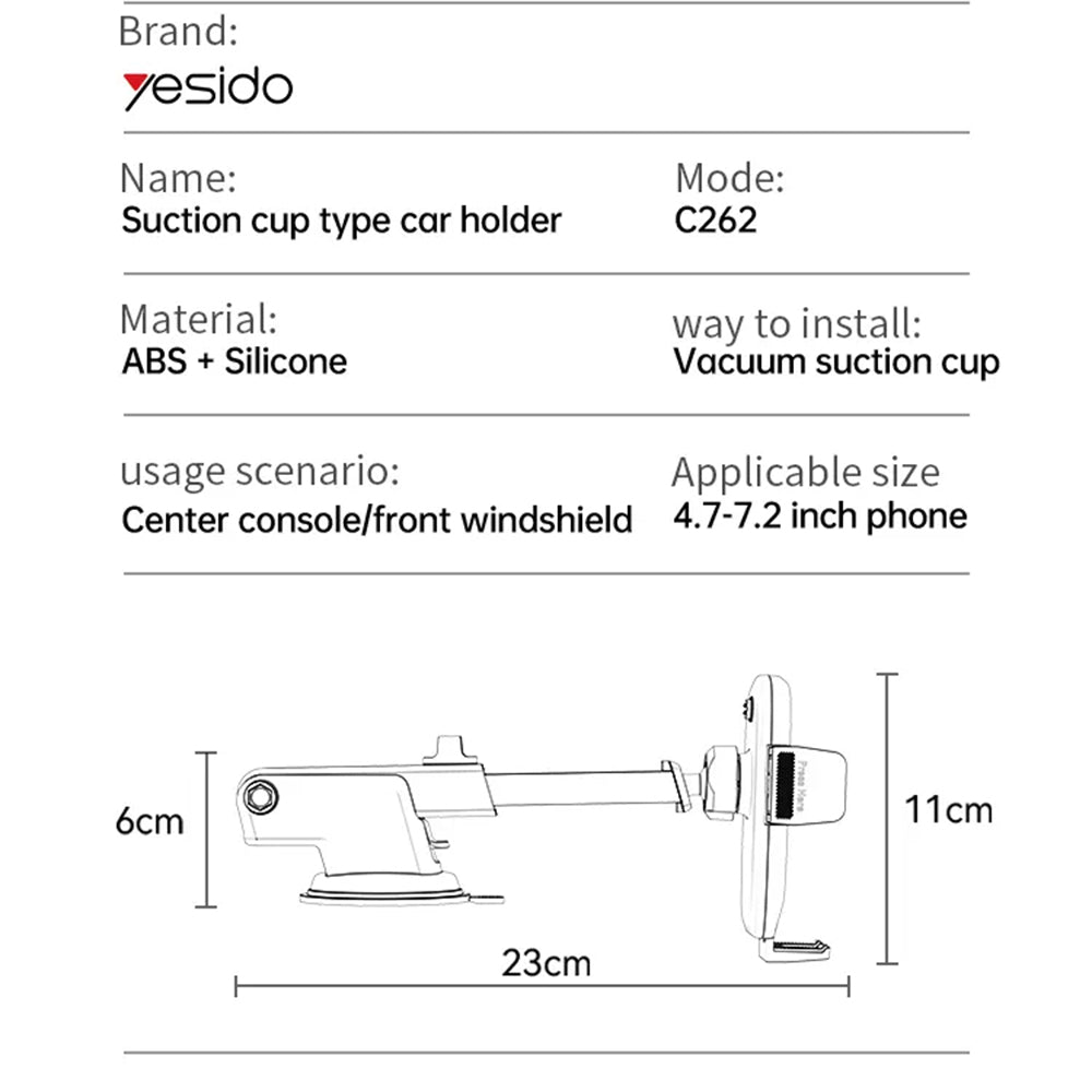Car Holder (C262) - Gravity Grip, Dashboard/Windshield - Black