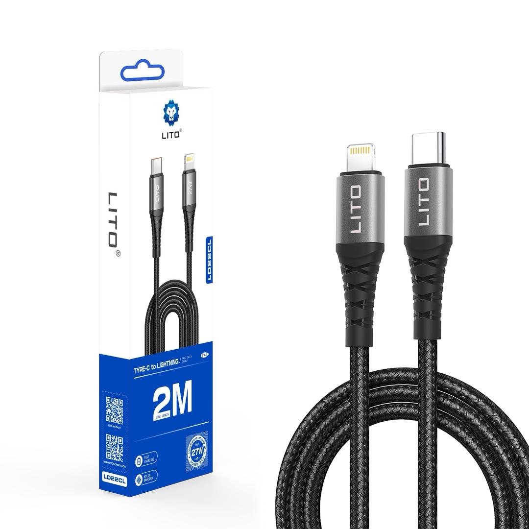 Lito - Data / Charging Cable USB-C to Lightning 27W 2M Black Braided LD022