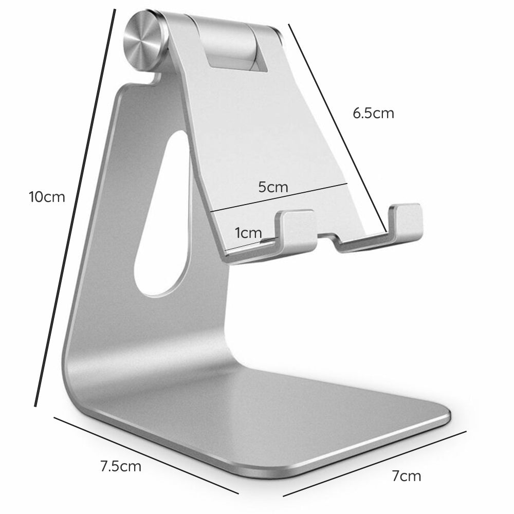 Desk Holder - Folding Feature, Phone, Tablet, max 8" - Silver