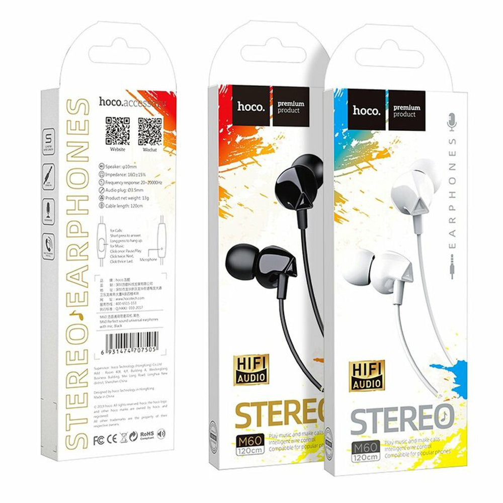 Wired Earphones Perfect Sound - Hi-Fi Stereo, 3.5mm, Microphone, 1.2m - White
