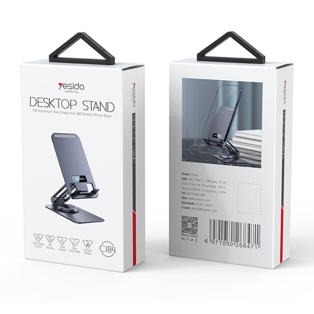 Yesido - Desk Holder - Phone, Tablet, Foldable, Aluminum Alloy - Grey