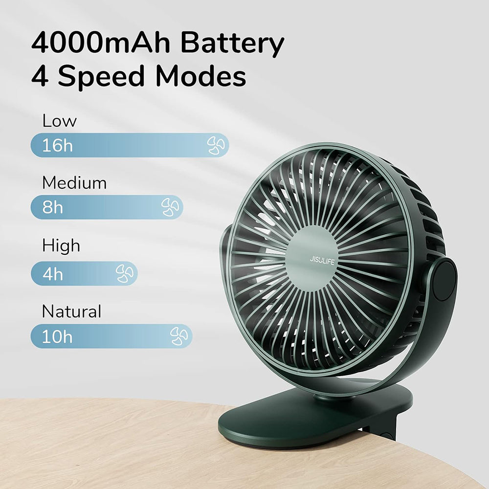 JisuLife - Premium Mini Clip Fan Life1 - Portable, 4000mAh - Green