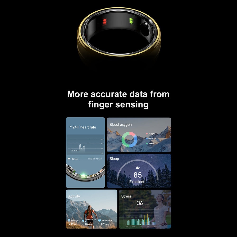 Smart Ring - Monitor Heart Rate, Pedometer, Oxygen Saturation - Black