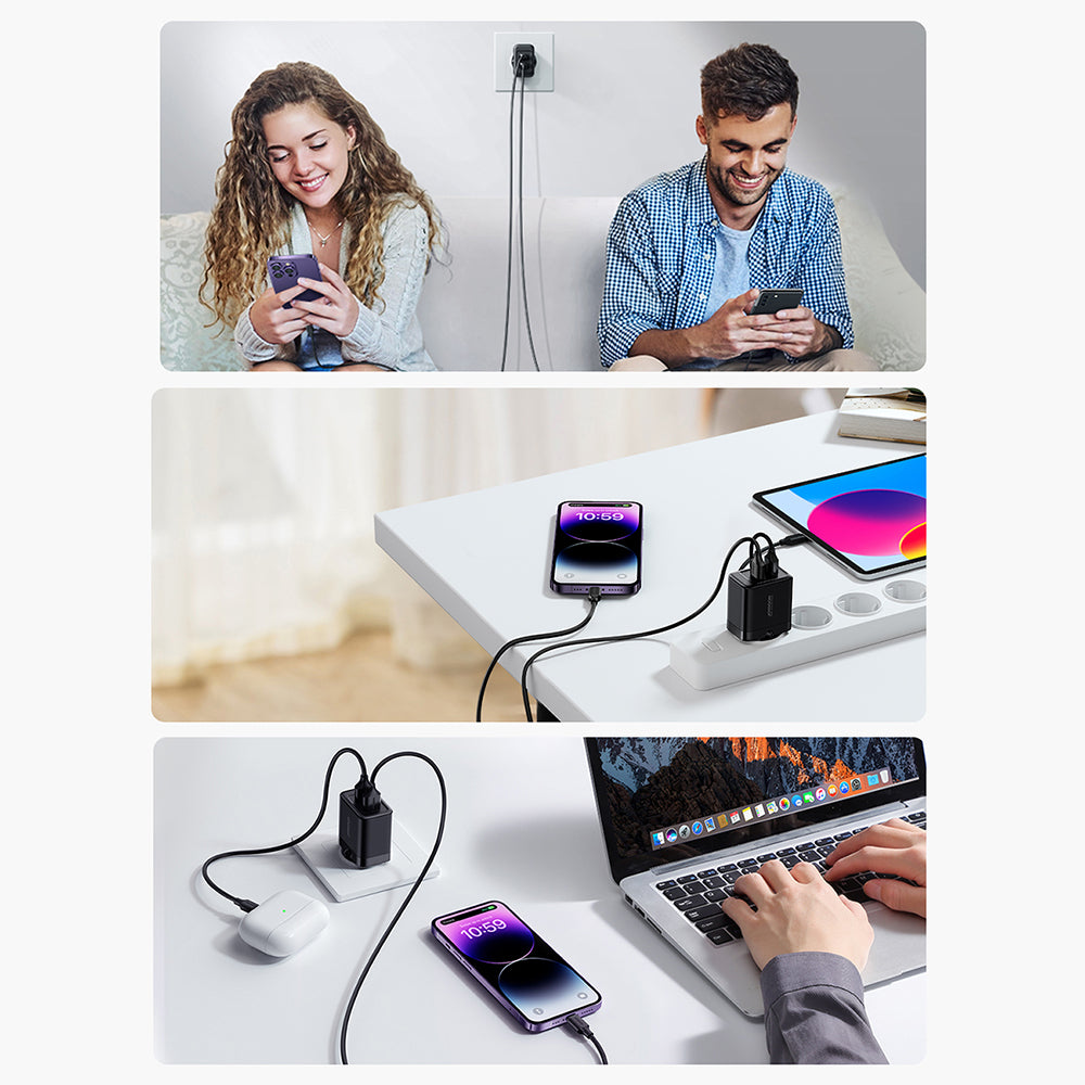 JoyRoom - Wall Charger - Dual USB, EU Plug, Quick Charge - Black