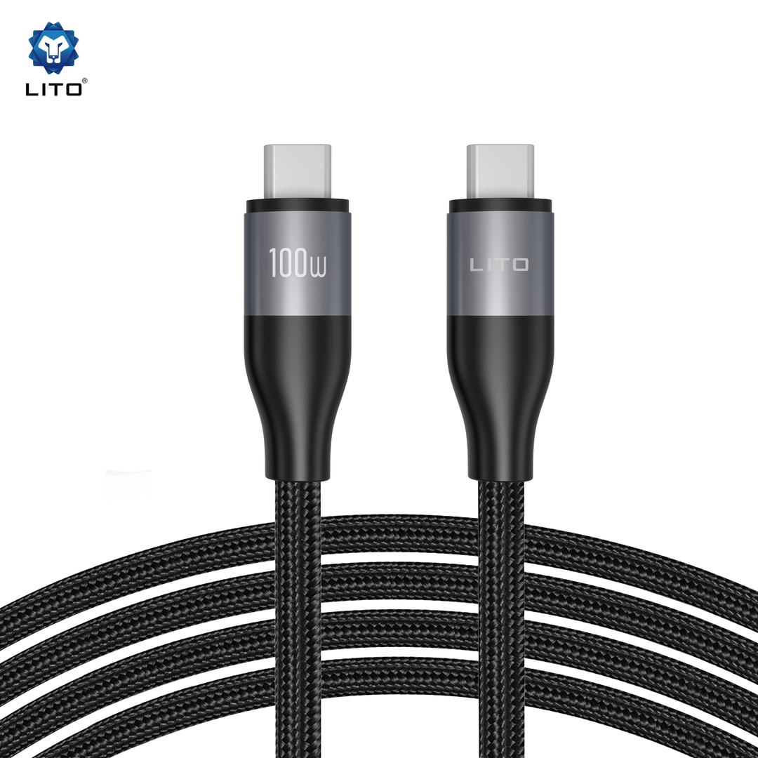 Lito - Data / Charging Cable USB-C to USB-C 100W 1M Black Braided LD23