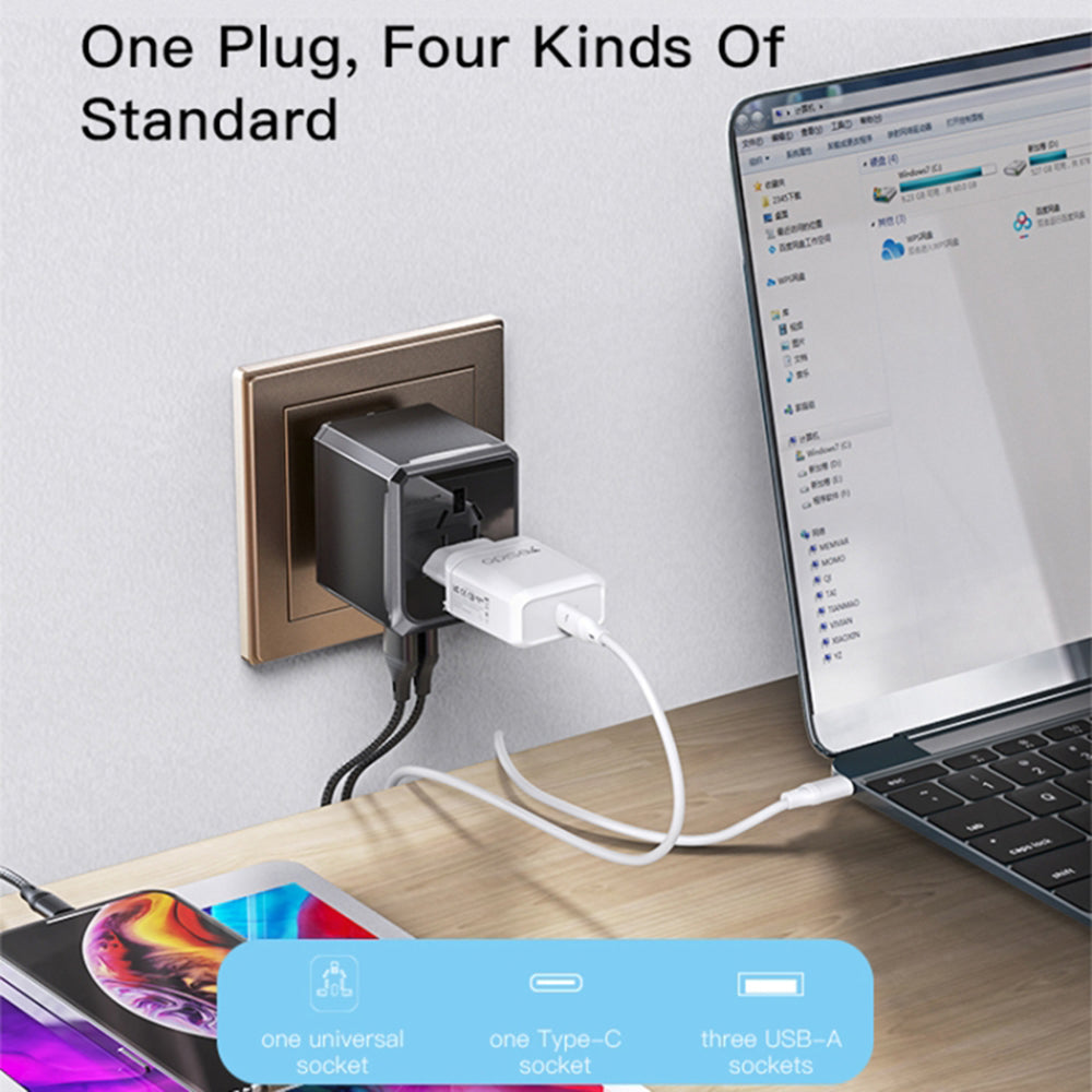 Wall Charger (MC10) - 3x USB, Type-C, EU/UK/US/AUS, 3.6A - Black