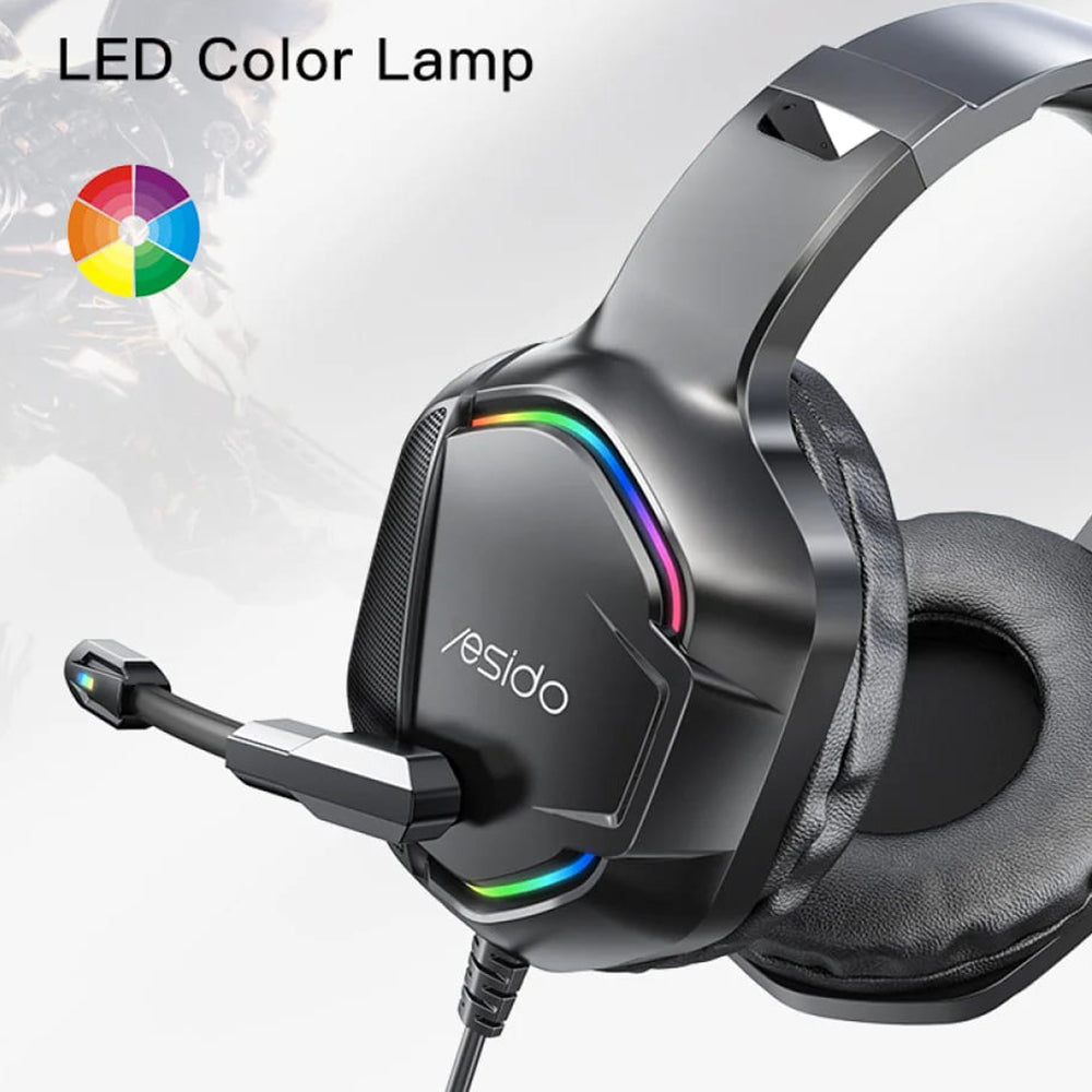 Yesido - Wired Headphones - Gaming, with Microphone, RGB LED - Black