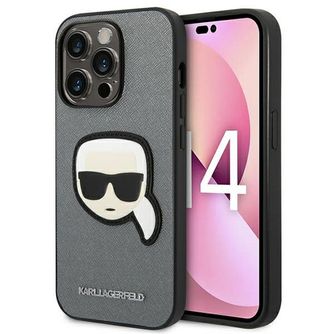 KARL LAGERFELD case for IPHONE 14 Pro (Saffiano With Karl Head Patch) silver