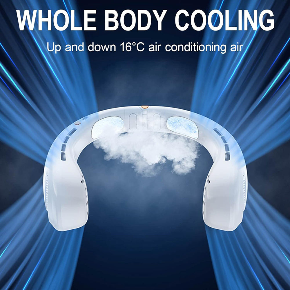 Neck Fan - Portable, USB, Rechargeable, Digital Display - Green