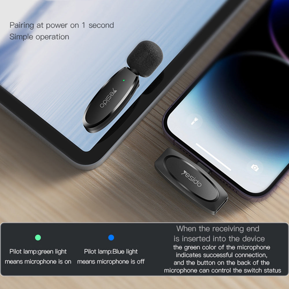 Yesido - (2 pack) Wireless Mic- 3 in 1 Receiver, Lighting, 3.5mm Jack- Black