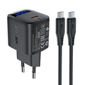 Acefast A113 GaN Wall Charger USB-C PD20W Digital Display Cable 1m Black