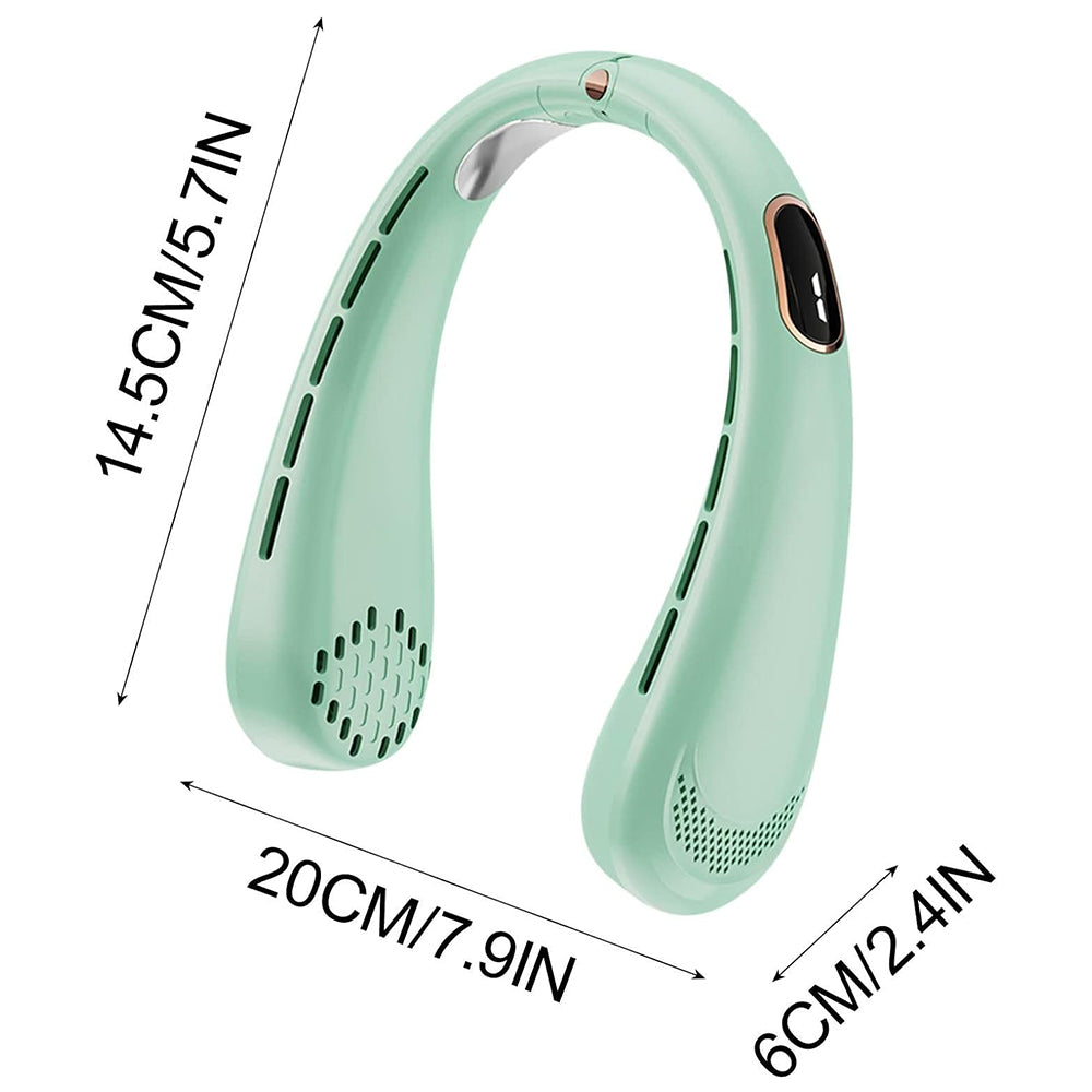 Neck Fan - Portable, USB, Rechargeable, Digital Display - Green