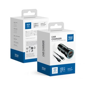 BLUE STAR car charger 25W Type C + USB + cable Type C to Lightning PD black