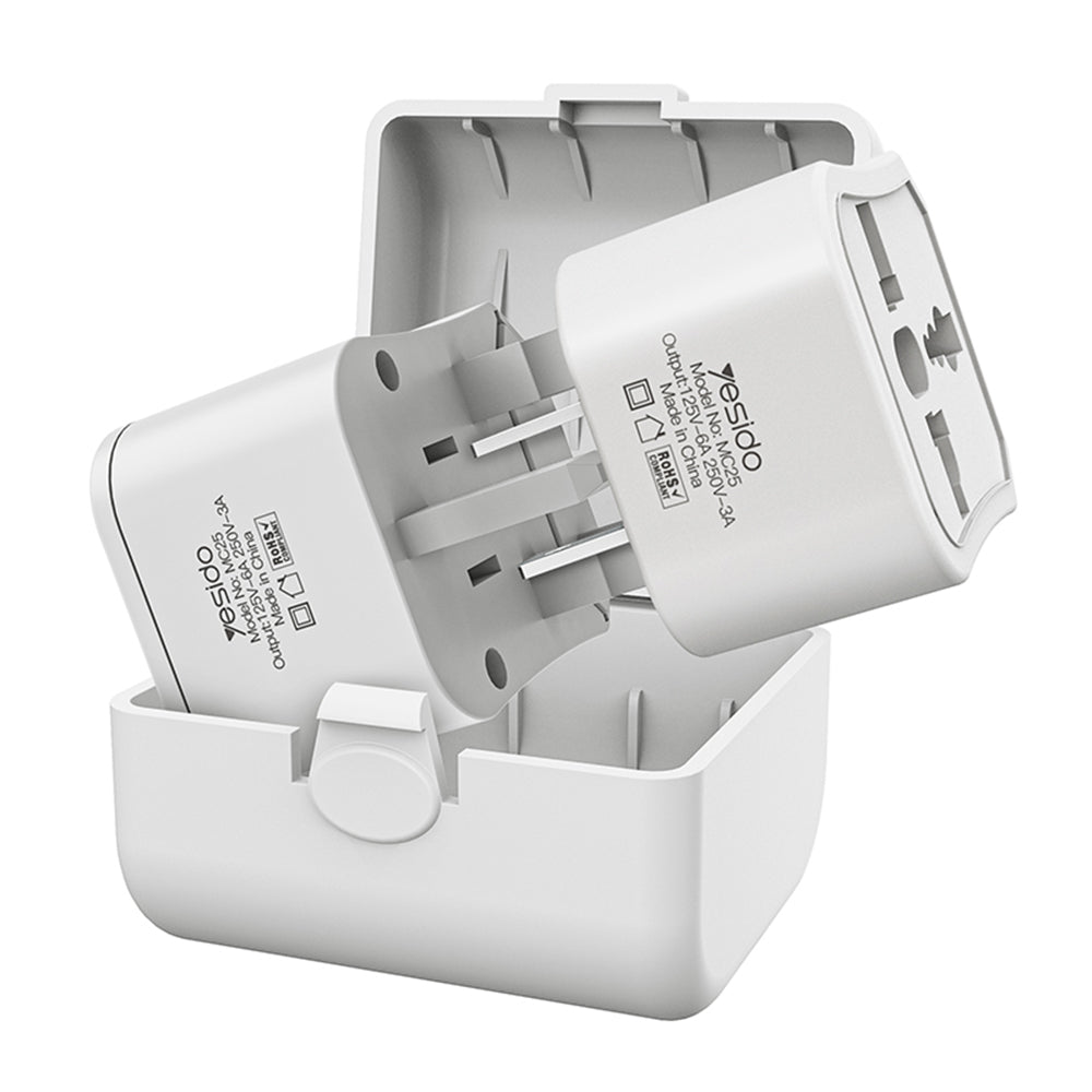 Yesido - Travel Adapter Plug - Universal, AC for CN/US/EU/UK, 750W - White