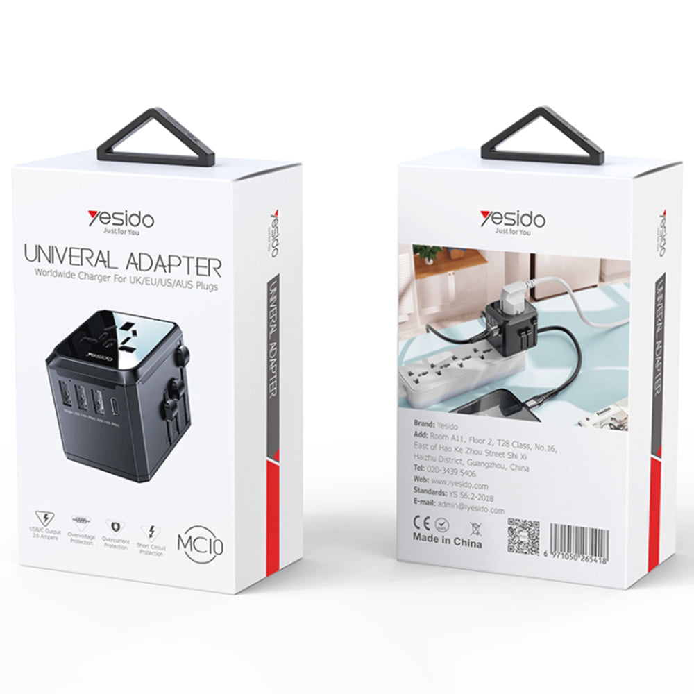 Wall Charger (MC10) - 3x USB, Type-C, EU/UK/US/AUS, 3.6A - Black