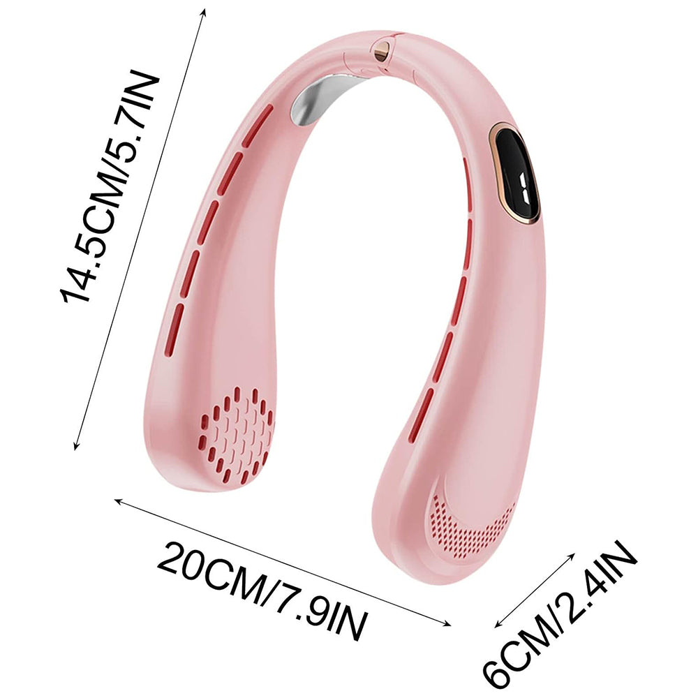 Neck Fan - Portable, USB, Rechargeable, Digital Display - Pink