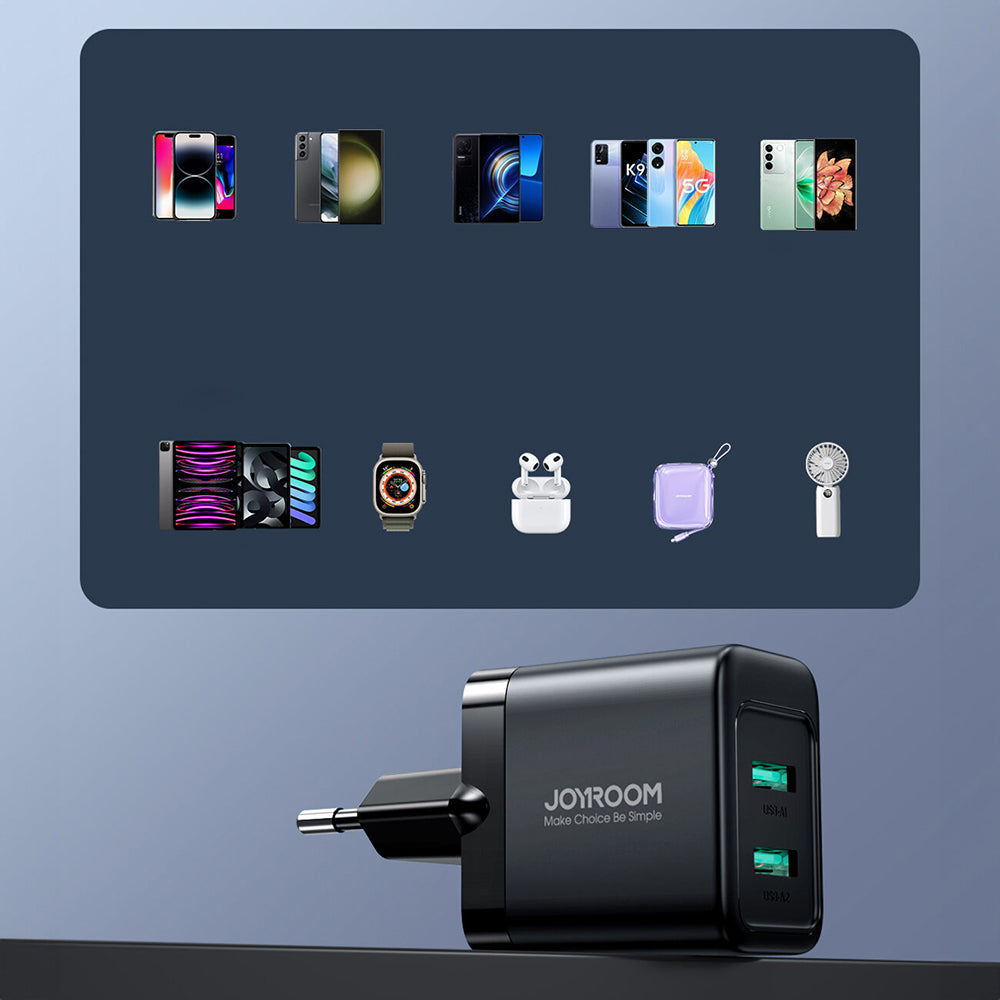 JoyRoom - Wall Charger - Dual USB, EU Plug, Quick Charge - Black