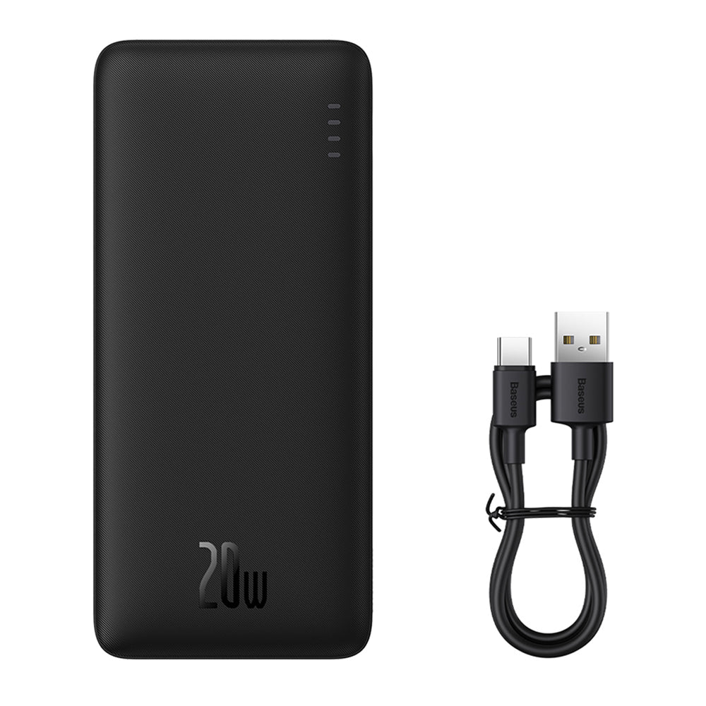 Baseus - Power Bank Airpow - USB, Type-C, 20W, 10000mAh, w/Cable - Black