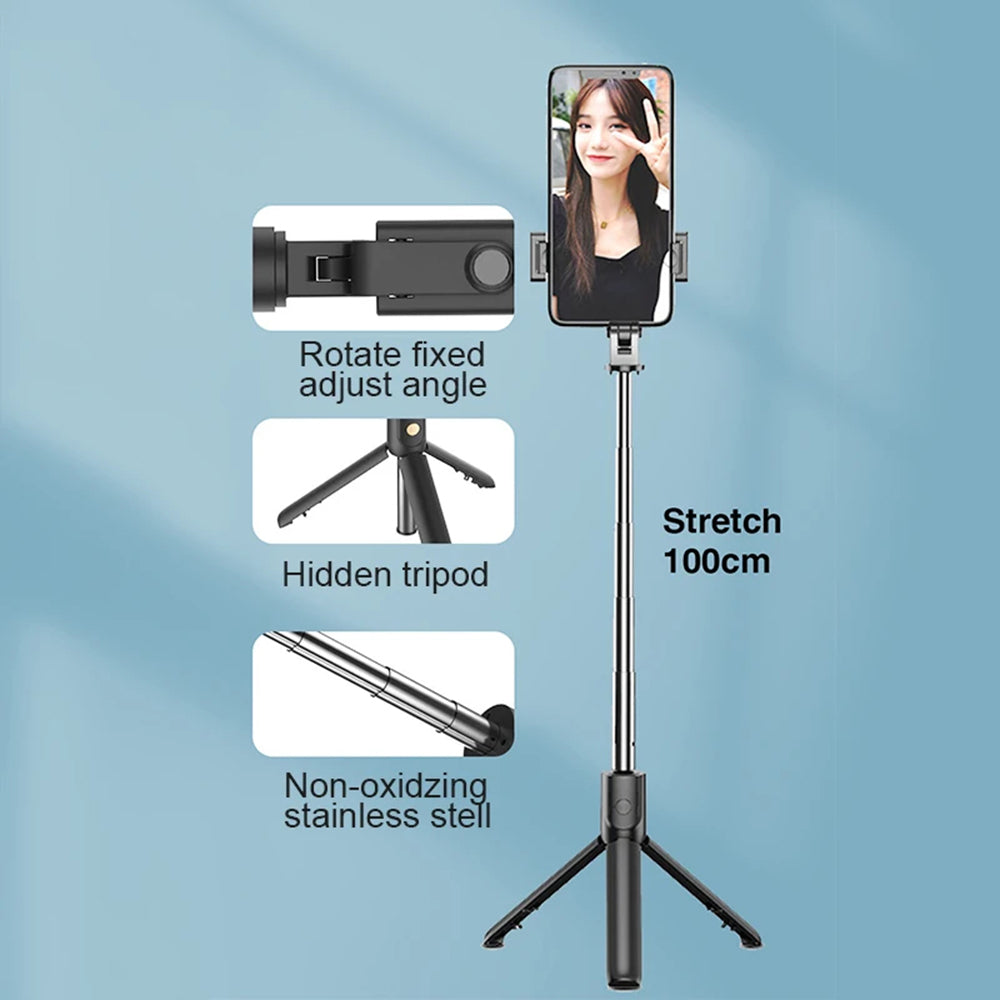 Selfie Stick (S05) - Tripod, Bluetooth Remote, 100cm - Black