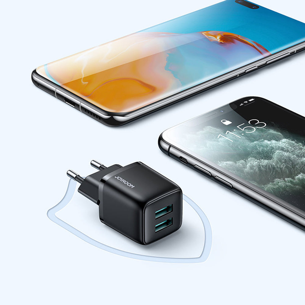Wall Charger (L-2A121) - 2 x USB, Fast Charging, 12W, 2.4A - Black